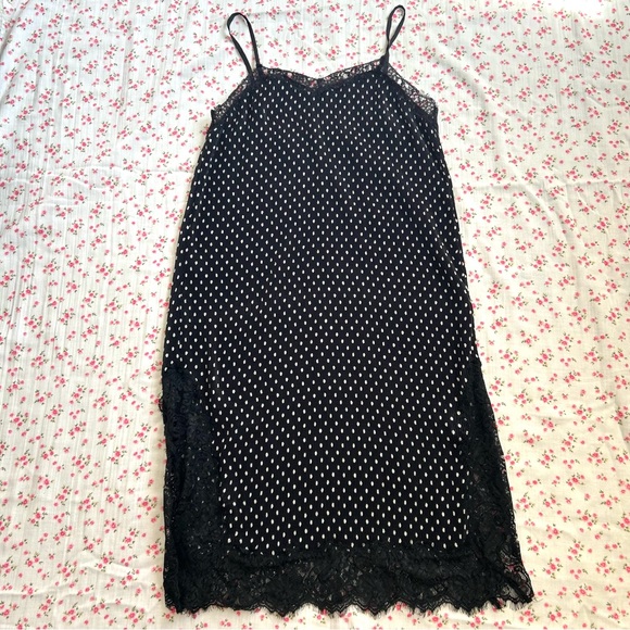 🌷 Free People Margot 2fer Black and White Polka Dot Slip Dress - Picture 1 of 8